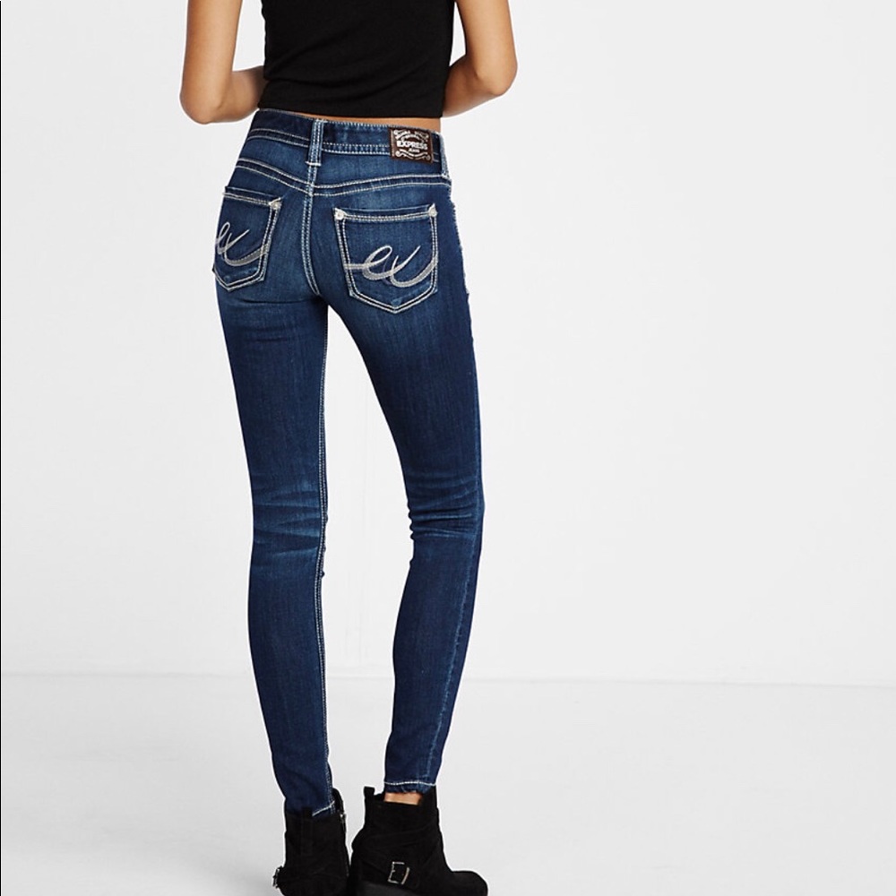 Low Rise Contrast Thick Stitch Stretch Jean